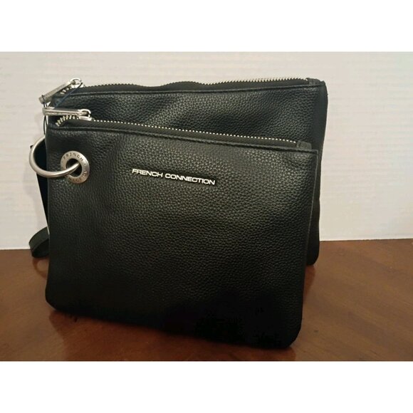 French Connection Lara Pebble Double Slim Pouches-Black-New with Tags-$48 Retail - Picture 1 of 7